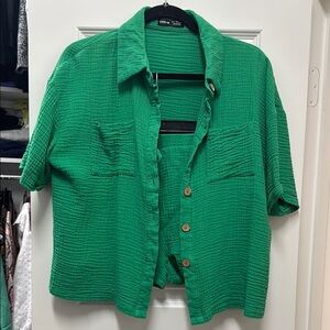 Green Button-Up Shirt and shorts